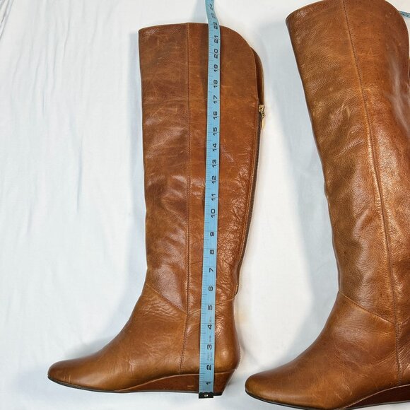 Steven Steve Madden Intyre Over the Knee Boots Leather Cognac Brown Wedge Heel 8 - Picture 16 of 16
